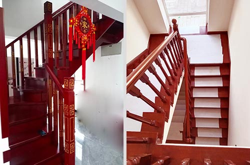 红花岗自建别墅中式实木楼梯全屋定制设计效果图